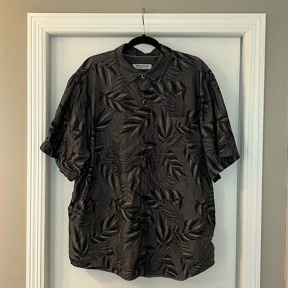 Tommy Bahama The Coconut Point Dark Gray Tropical Print Camp Shirt XL